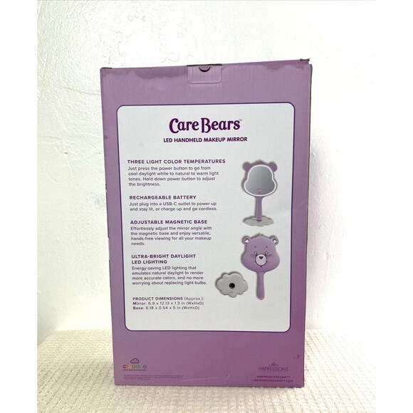 Care Bears Led Handheld Makeup Mirror Share Bear Purple White Vanity - Picture 5 of 9